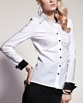 Women blouses white color with black color cuff - Click Image to Close